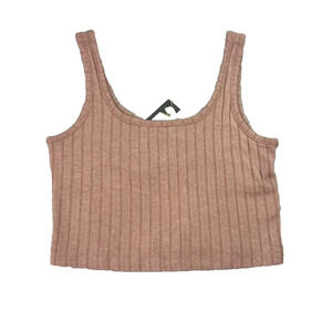 Natural Reflections Cami Top Womens M Cameo Brown Rib Knit Crop